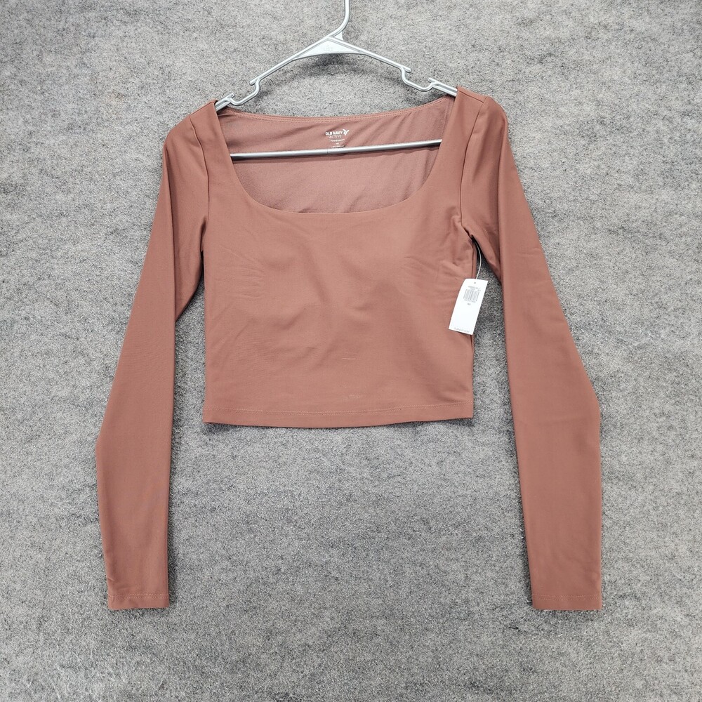 Old Navy Active Shirt Womens XS Powersoft Crop Long Sleeve Brown Square Neck